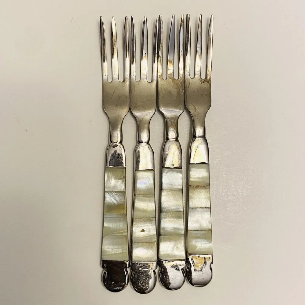 Towle Mother Of Pearl Seafood Forks Silver Plate Vintage Style India Qty Of 4